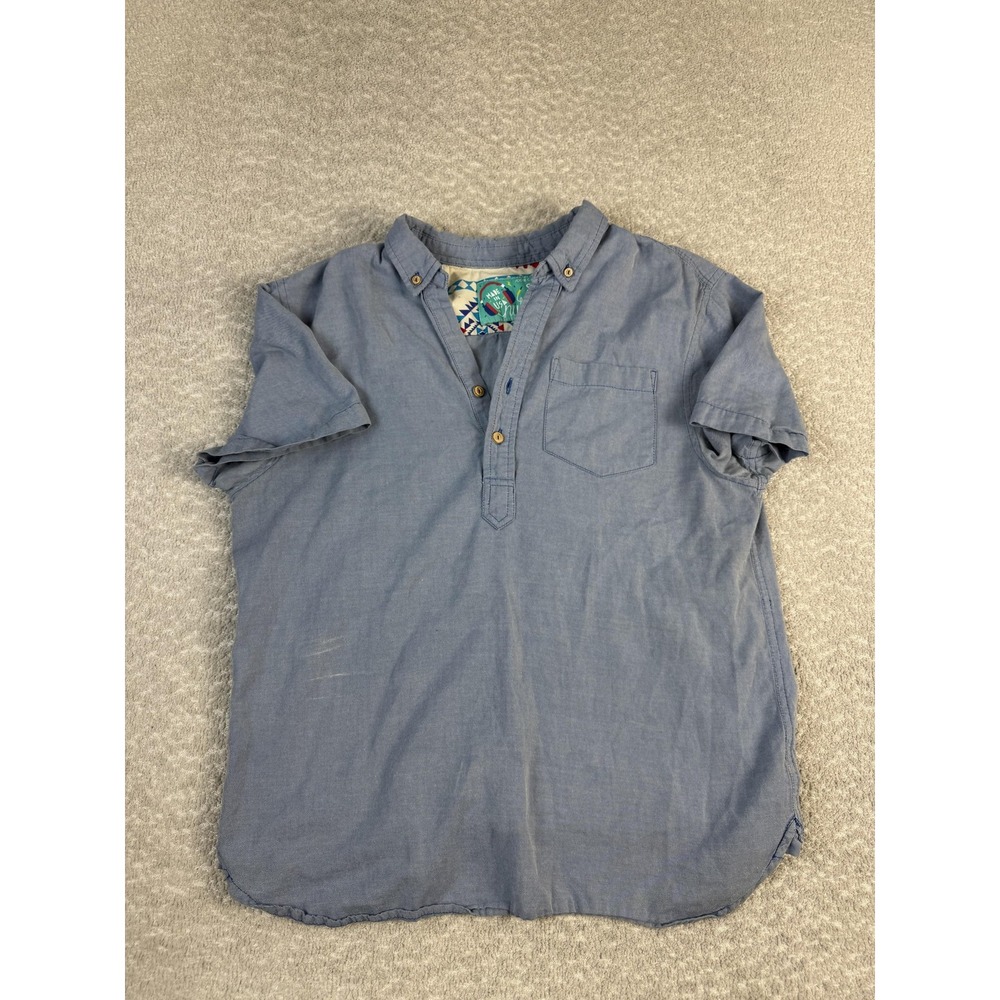 Chubbies Shirt Mens Small Blue Chambray Short Sleeve Collar Henley‎ Made In USA